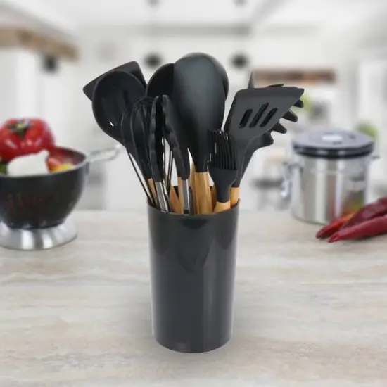 MegaChef Black Silicone & Wood Cooking Utensils Set, 12ct. {6}
