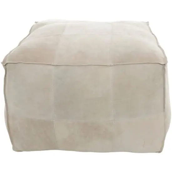 28" Leather Low Profile Square Pouf with Patchwork Design Gray {1}