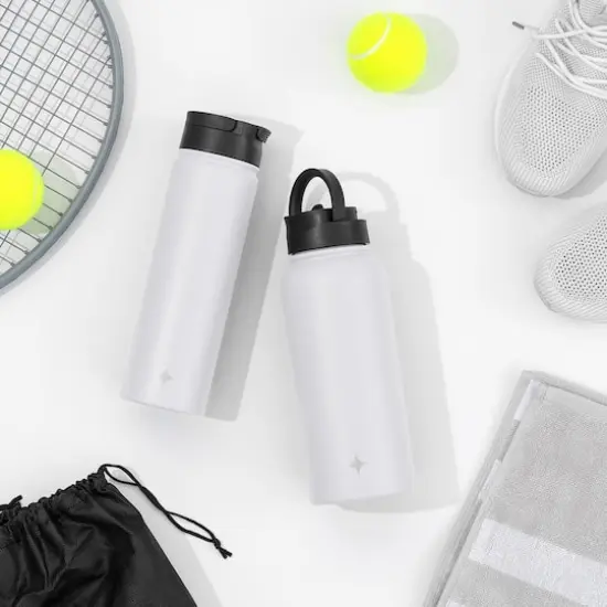 JoyJolt&reg; 32oz. Vacuum Insulated Water Bottle With Flip Lid & Sport Straw Lid White {4}