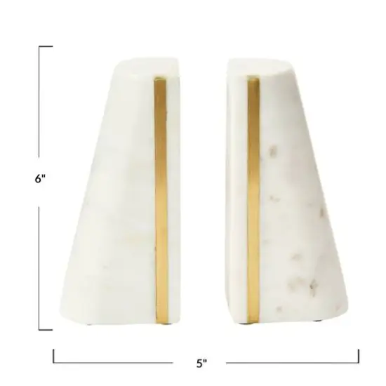 Hello Honey&reg; 6" White Geometric Marble Bookends with Brass Inlay, 2ct. {6}