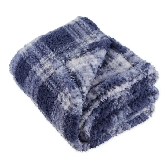 DII&reg; French Blue Farmhouse Plush Plaid Throw {1}