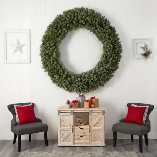 6ft. Clear LED Lights Flocked Artificial Christmas Wreath With Pinecones {8}