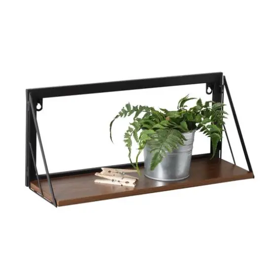 Honey Can Do Small Walnut Mid Century Modern Wall Mounted Shelf {1}