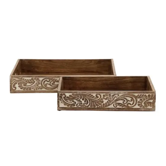 Brown Mango Wood Traditional Tray Set {1}