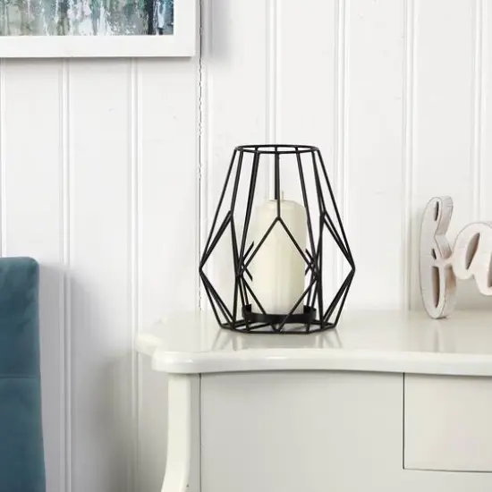 11" Geometric Black Metal Wire Votive Tea Lantern Candle Holder {4}