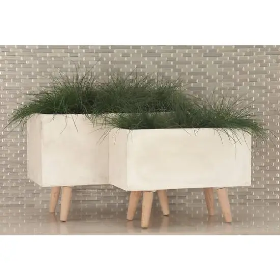 Set of 2 White Fiber clay Contemporary Planter, 17", 21" {13}