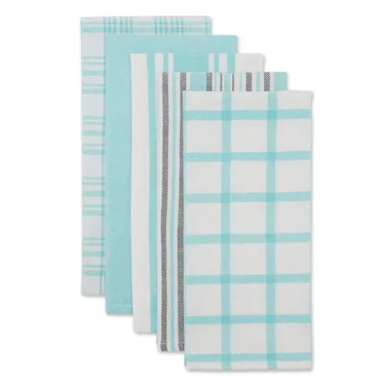 DII&reg; Woven Dish Towels, 5ct. Aqua {6}