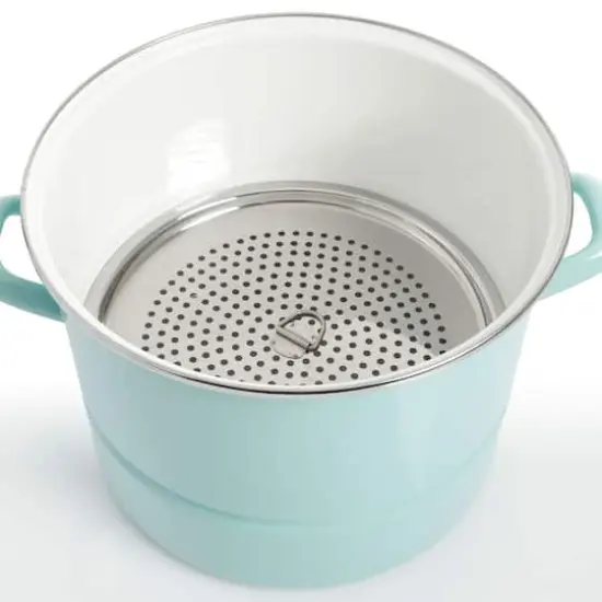 Kenmore&reg; 16qt. Blue Stainless Steel Pot with Steamer Insert and Glass Lid {3}