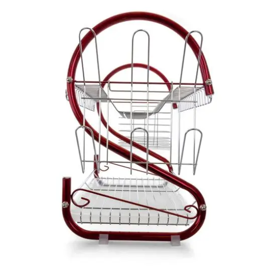 MegaChef 16" Red 2-Shelf Iron Wire Dish Rack {11}