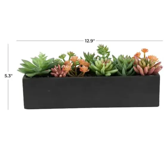 13" Green Faux Succulent in Black Rectangular Planter {5}
