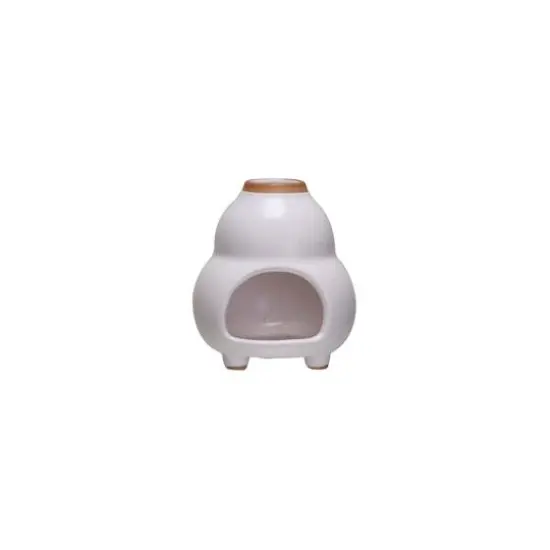 Hello Honey&reg; 4.5" White & Brown Reactive Glaze Stoneware Footed Tealight Candle Holder {1}