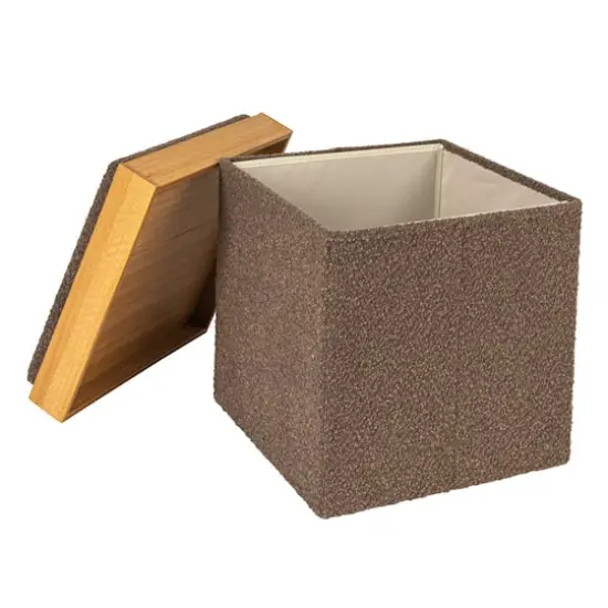 Household Essentials Versatile Boucle Ottoman with Hidden Storage Brown {5}