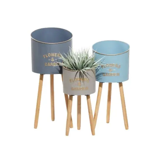 Multicolored Metal & Wood Farmhouse Planter Set {1}