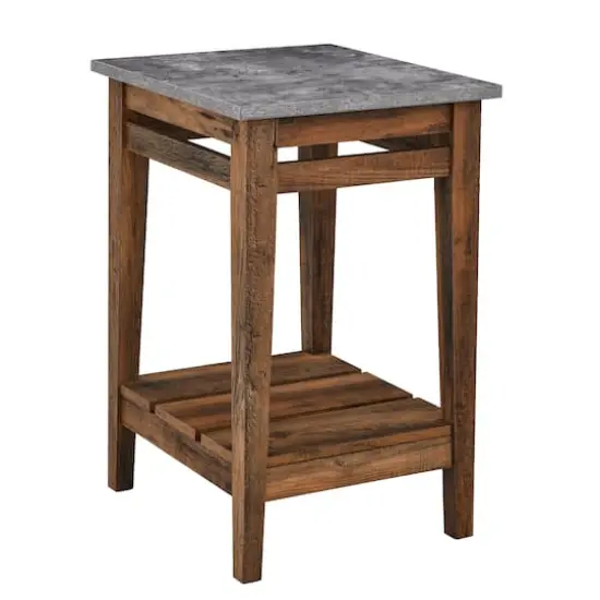 Walker Edison 18" Dark Concrete & Reclaimed Barnwood Farmhouse Trim Side Table {1}