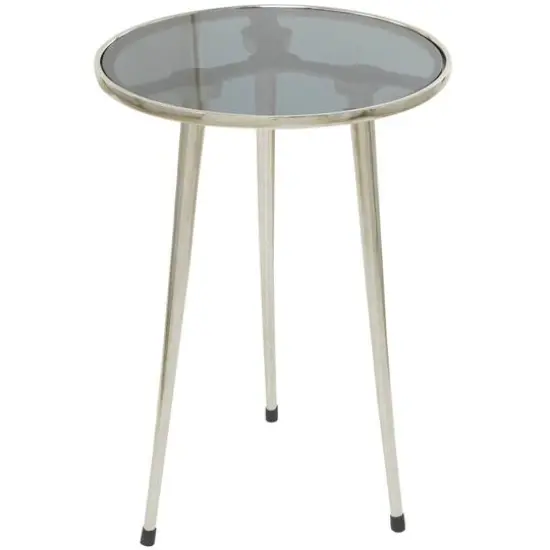 22" Aluminum Tripod Legs Accent Table with Shaded Glass Top Silver {4}