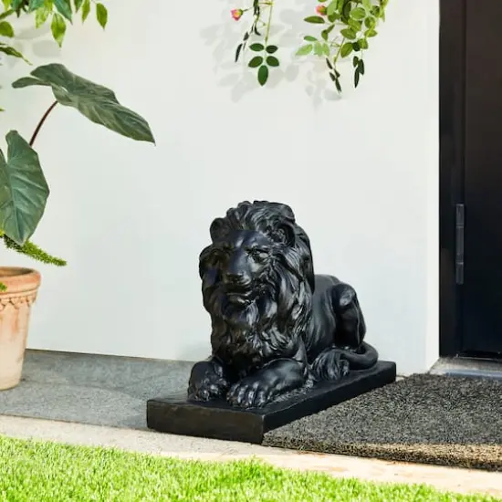 Glitzhome&reg; 22" Lying Guardian Lion Statue Black {3}