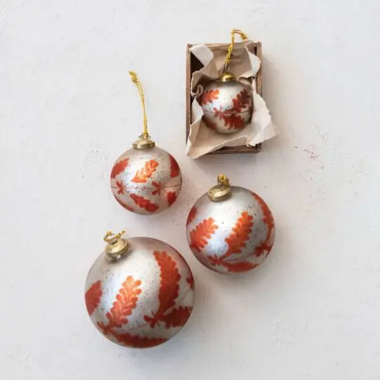 Hello Honey&reg; 12 Pack 3" Matte Silver Finish & Coral Etched Mercury Glass Ball Ornaments {4}