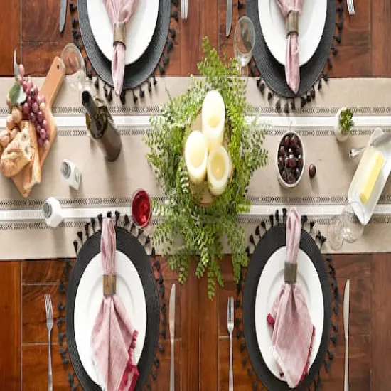 DII&reg; 108" Dobby Striped Fringe Ribbed Table Runner Dobby Stone {11}