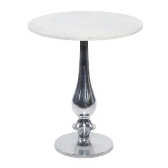 2ft. White Marble and Aluminum Traditional Accent Table {3}