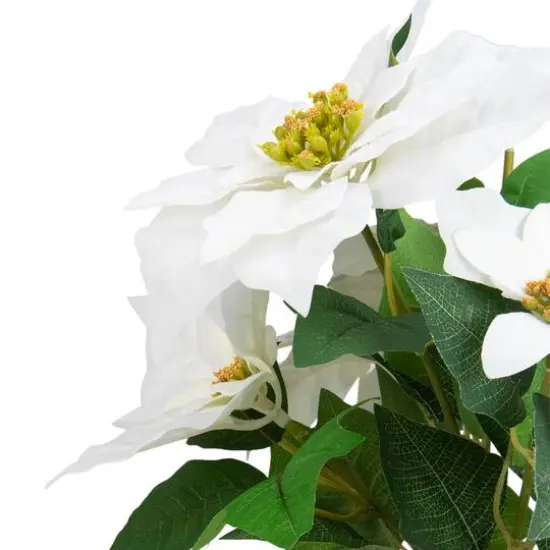 14.5" Potted White Artificial Christmas Poinsettia Flower Plant {4}