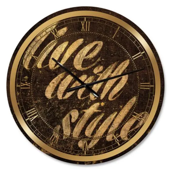 Designart 'Gold Glam Live With Style Quotes Glam Wall Clock {1}