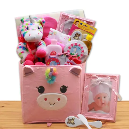 Dainty Tails New Baby Unicorn Gift Basket {1}