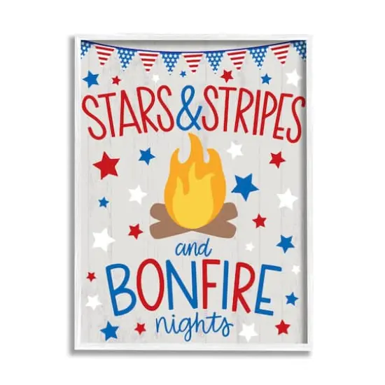 Stupell Industries Stars Stripes and Bonfire Phrase Nights Americana Pride Framed Giclee Art White {1}