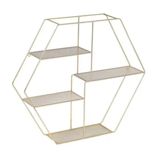 Honey Can Do 21" Gold Hexagonal Decorative 4-Tier Metal Wall Shelf {1}