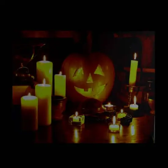 Orange and Yellow LED Lighted Witch's Jack-O'-Lantern Halloween Wall Art {4}