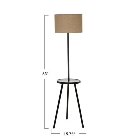 Hello Honey&reg; 63" Natural Scandinavian Wood Table Lamp with Shelf and Linen Shade {6}