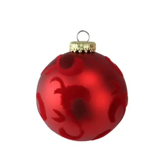 4ct 2.75" Red Flocked Flourish Shatterproof Ball Ornaments {5}