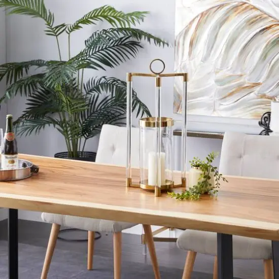 Gold Stainless Steel Contemporary Lantern, 23" x 11" x 11" {9}