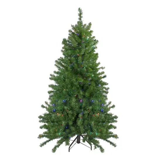5ft. Pre-Lit Canadian Pine Artificial Christmas Tree, Multicolor LED Lights {4}