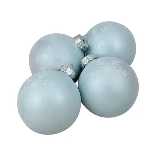4ct. 3.25" Blue & Silver Snowflake Glass Christmas Ball Ornaments {5}