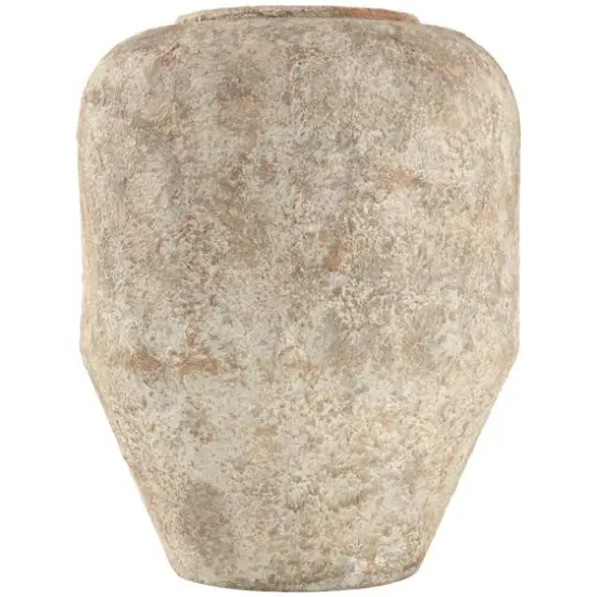 15" Beige Distressed Metal Vase {3}