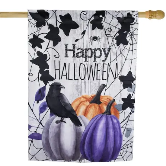 40" x 28" Pumpkins & Crow Happy Halloween Outdoor House Flag {1}