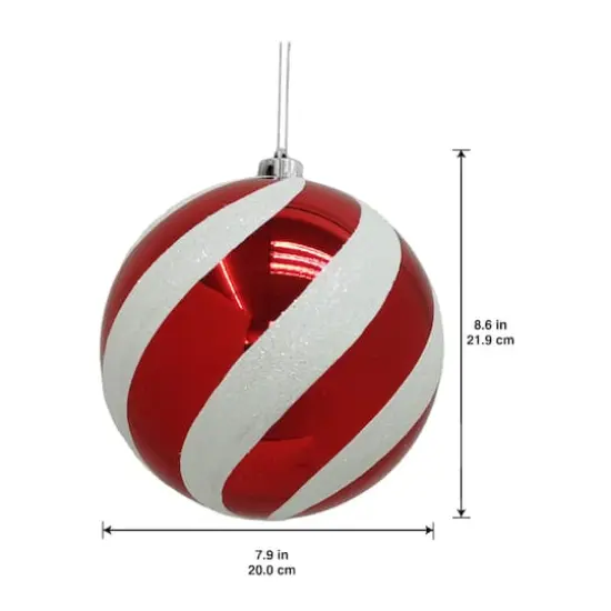 8.25" Red & White Glitter Jumbo Peppermint Twist Ball Ornament by Ashland&reg; {3}