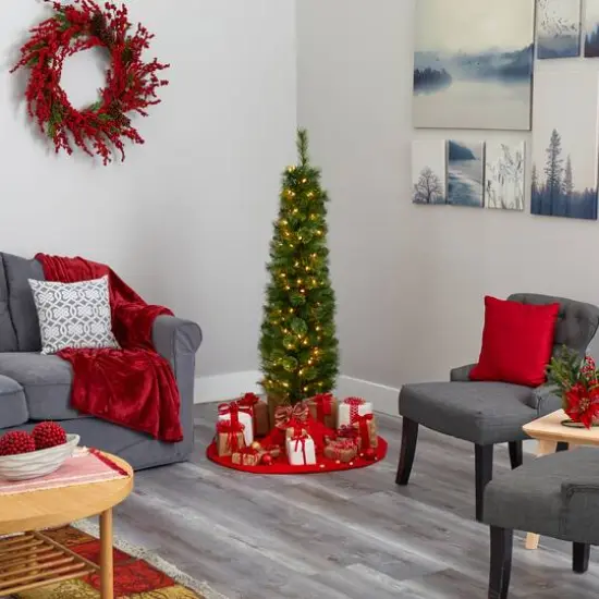 5ft. Pre-Lit Green Artificial Christmas Tree, Clear LED Lights {8}