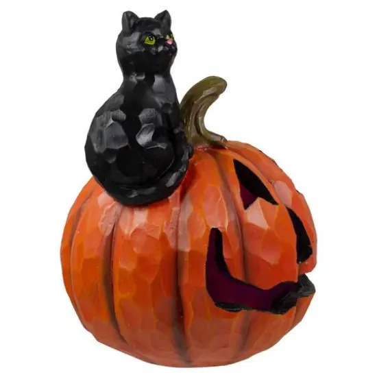 10" Jack-O-Lantern & Black Cat Tabletop Halloween Decoration {4}