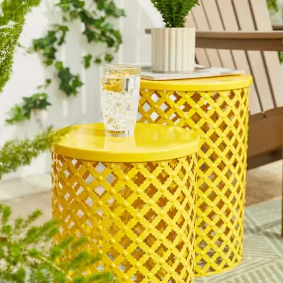 Glitzhome&reg; Multifunctional Metal Garden Stool Set Yellow {7}