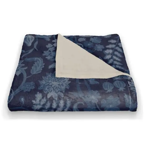 Thankful Blue Floral Coral Fleece Blanket {3}