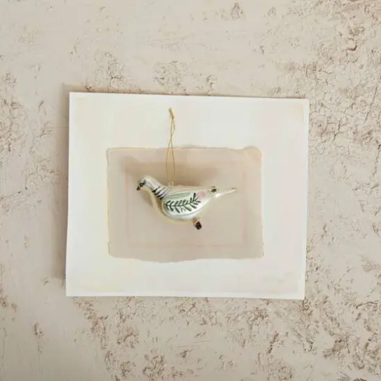 Hello Honey&reg; 4" White & Green Glass Dove Ornament {3}