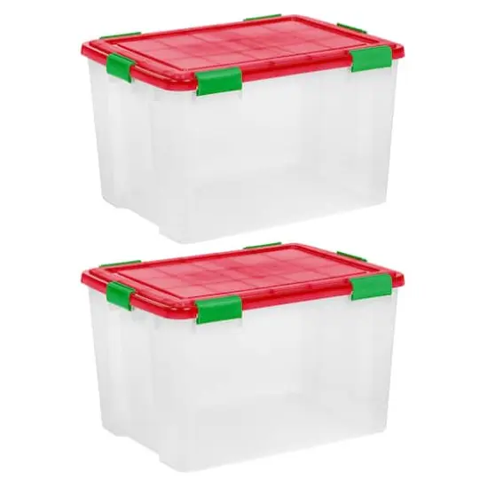 IRIS&reg; 74qt. Clear Ultimate Box with Red & Green Buckle Lids, 2ct. {1}