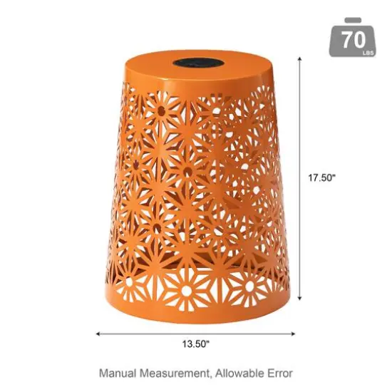 Glitzhome&reg; 17.5" Iron Geometric Pattern Solar Garden Stool Set Orange {9}