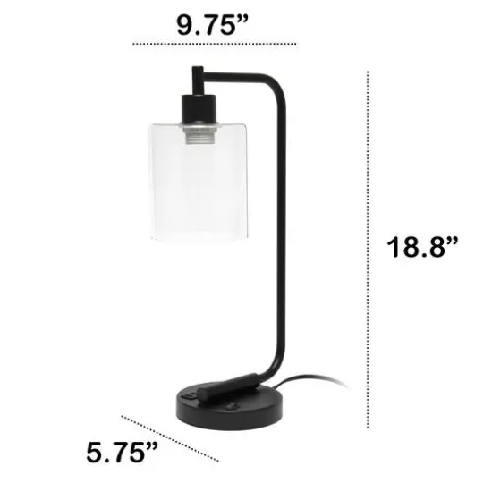 Lalia Home Iron Desk Lamp with USB Port and Glass Shade Black {4}