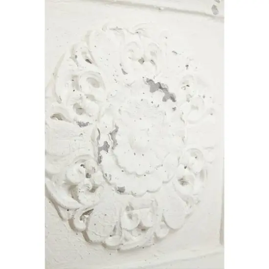 Set of 4 White Fiberglass Vintage Floral Wall Decor, 19" x 19" {5}