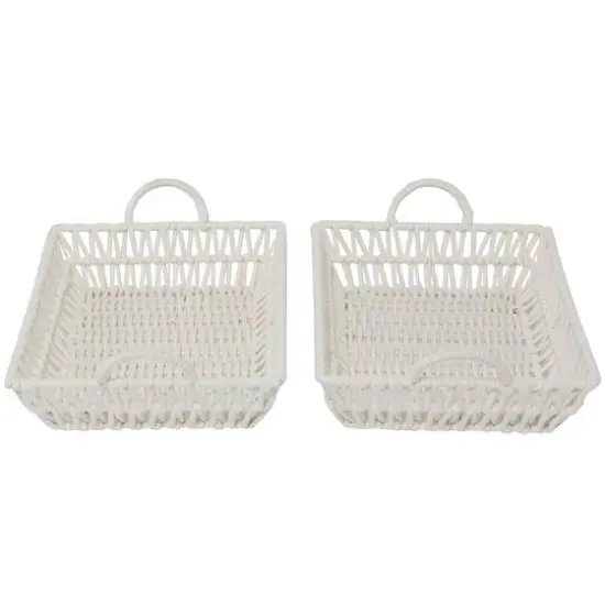 White Cotton Handmade Woven Storage Basket with Handles Set of 2 19", 18" {3}
