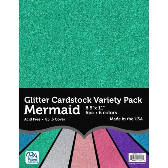 PA Paper™ Accents Mermaid 8.5" x 11" Glitter Cardstock Variety Pack, 6 Sheets {1}