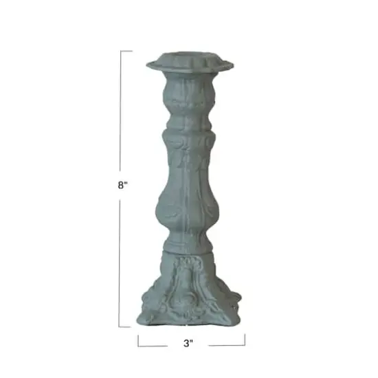 Hello Honey&reg; 8" Green Embossed Cast Aluminum Taper Candleholder {4}