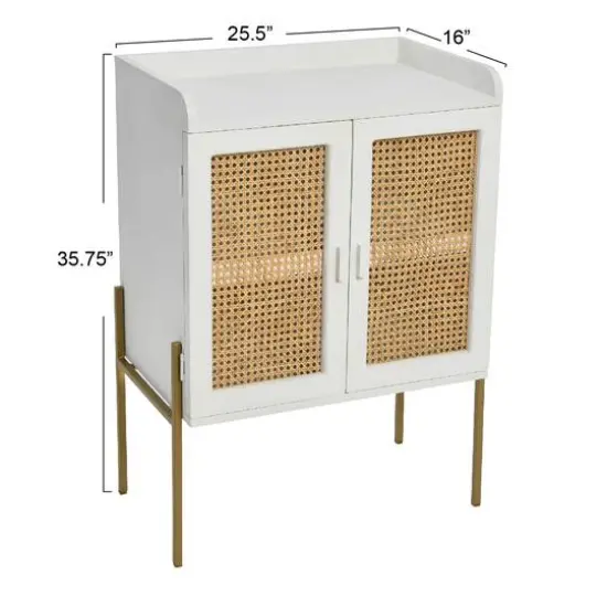 Hello Honey&reg; 36" Boho Solid Wood Bar Cabinet with Metal Legs and Woven Cane Doors Natural and White {10}